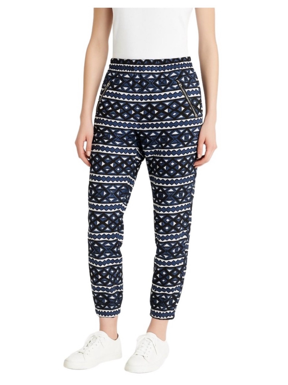 J. Crew Navy Blue and White Geometric Sydney Fitted Ankle Jogger Pants 0
